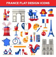 Set of flat design France travel icons infographics elements with