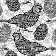 Seamless pattern with birds and cones