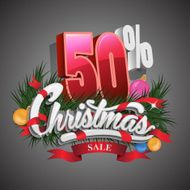 Christmas sale 50 percent on grey background vector illustration