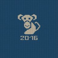 New Year Knitted Pattern Card with Monkey