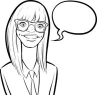 whiteboard drawing - cartoon smiling nerd girl in glasses