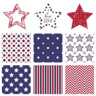 Patriotic red white and blue geometric seamless patterns hand-drawn