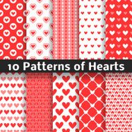 Heart shape vector seamless patterns Red color