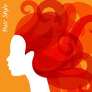 Woman silhouette with curly hair on bacground for hairdressing salon N2