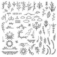 Set of Hand Drawn Black Doodle Design Elements Decorative Floral