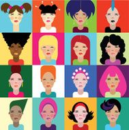 Set of sixteen different girls