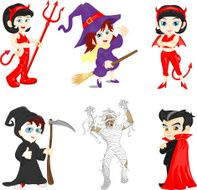 Cute group of little cheerful children with different Halloween costumes N2