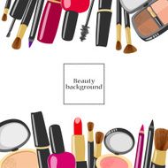 Makeup and beauty product background with copyspace