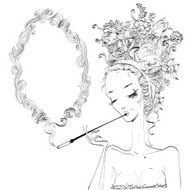 Woman portrait with floral hairstyle and frame