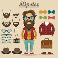 Hipster character and hipster elements items fashion vector illustration N2