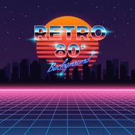 Retro neon abstract Sci-Fi vector background in 80s style