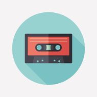 Audio cassette flat round icon with long shadows