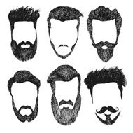 Vector set of hipster style haircut beard mustache