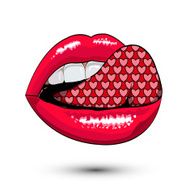 female pink disco lips with hearts on white backgroud illustration