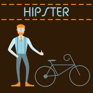 Hipster character with bicycle N2