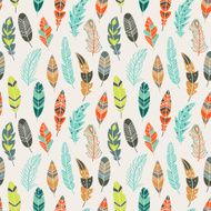 Vector seamless pattern with vintage ethnic feathers in pastel colors