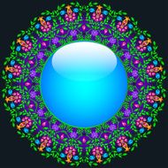glass round and floral pattern of precious stones