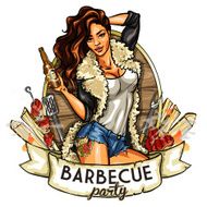 barbecue label with pretty woman