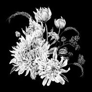 Monochrome Vintage Floral Card with Chrysanthemums N2