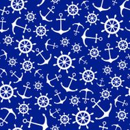 Seamless nautical pattern with scattered white anchors and ship