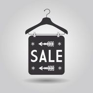 Clothing hanger SALE banner signage icon on gray gradient background