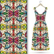 Seamless floral geometric pattern women&#039;s dress on a hanger N2
