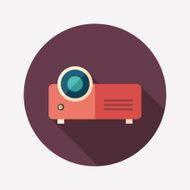 Video projector flat round icon with long shadows
