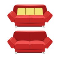 Red sofa couch vector design Front view