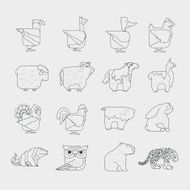 Line design vector animals icon set Zoo children cartoon collection