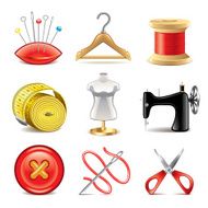 Sewing equipment icons vector set