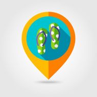 Flip Flops flat mapping pin icon with long shadow