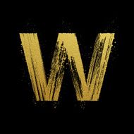Gold glittering brush hand painted letter W