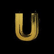 Gold glittering brush hand painted letter U