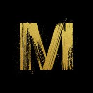 Gold glittering brush hand painted letter M