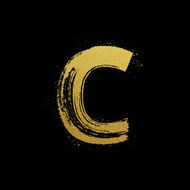Gold glittering brush hand painted letter C