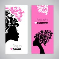 Banners of beautiful women silhouettes with flowers Beauty salo