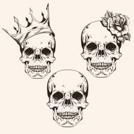 Hand drawn set sketch sculls tattoo design line art