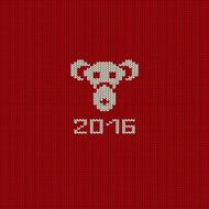 New Year Knitted Pattern Card with Monkey Face