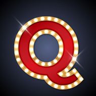 Letter Q in shape of retro sing-board with lamps