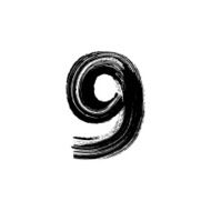 Number Nine 9 hand drawn with dry brush