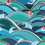 seamless pattern with water waves and lilies N2