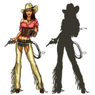 Pretty cowgirl with guns isolated on white