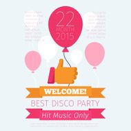 Celebrate or party poster with thumbs up and balloon