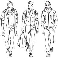 Three men line sketch