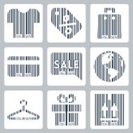 Shopping related concept icons set barcode style