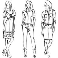 Line drawing of three women