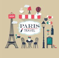 grey background Paris tourist concept image Flat vector french icons