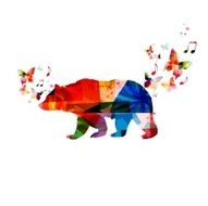 Colorful vector bear background with hummingbirds