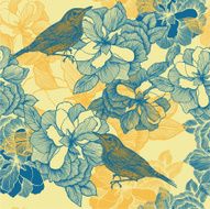 Seamless pattern with roses and bird blackbird Vector illustration