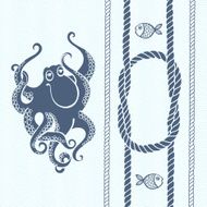 Nautical card with frame marine knots ropes octopus and fish